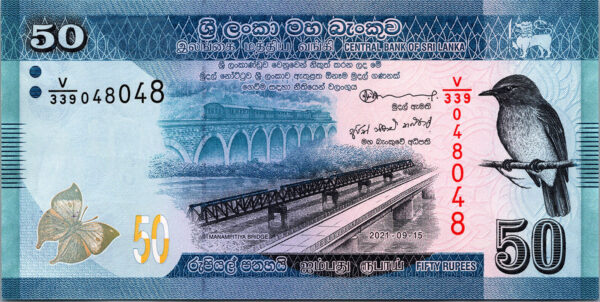 Sri Lanka 50 Rupees 2021, REPEATER SERIAL 048 048, UNC, P-New Sign , New Date