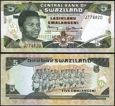 Swaziland 5 Emalangeni 1994, UNC, P-19b, Sign 6, Prefix J, Rare Sign