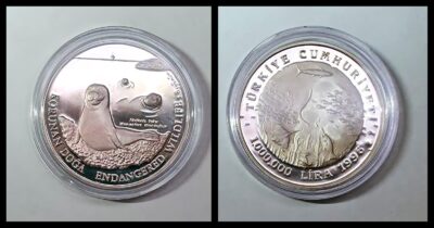 Turkey, 1996, Endangered WILDLIFE , Silver UNC Coin 925Ag, Monk Seal