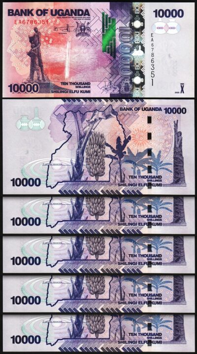 Uganda 10000 10,000 Shillings 2025, UNC, 5 Pcs LOT, Consecutive,P-52 NEW DATE,EA