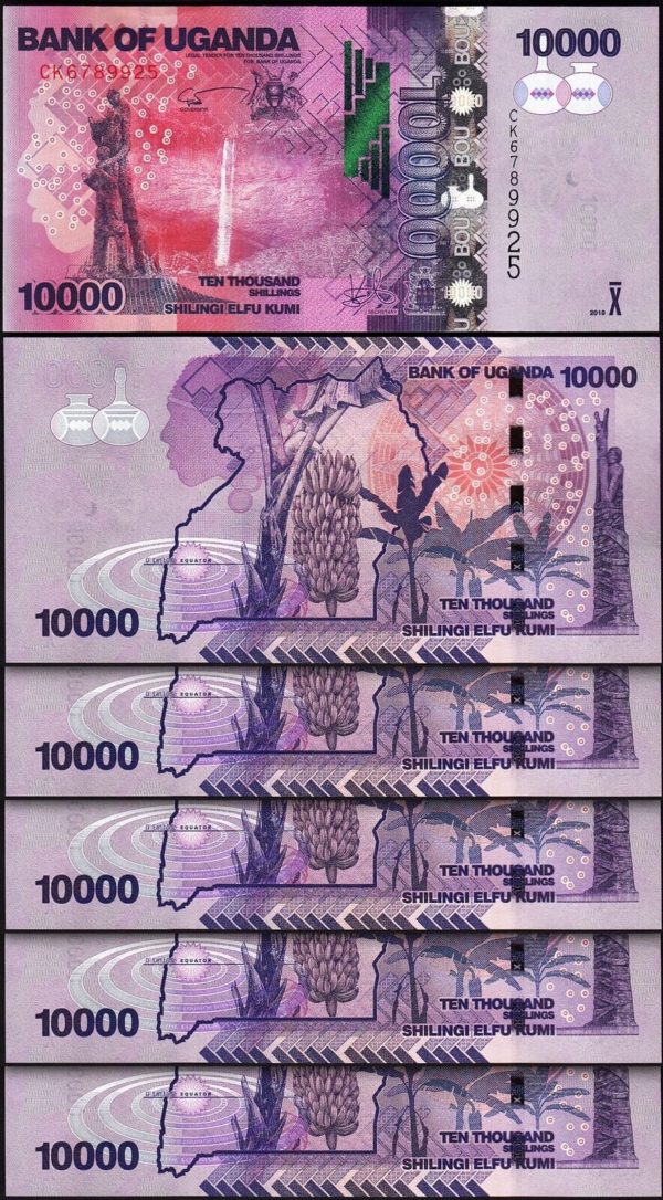Uganda 10000 Shillings 2019, UNC, 5 Pcs LOT, Consecutive, P52 New Sign