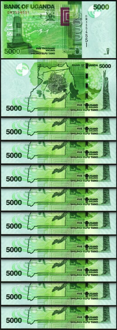 Uganda 5000 5,000 Shillings 2025, UNC, 10 Pcs LOT, Consecutive, P-51 NEW DATE,DM