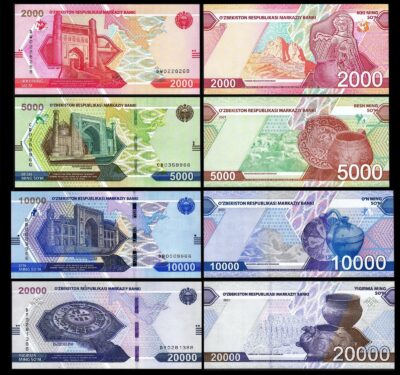 Uzbekistan 4 Pcs Set 2000 5000 10000 20000 Sum 2021, UNC, P 87 88 89 90