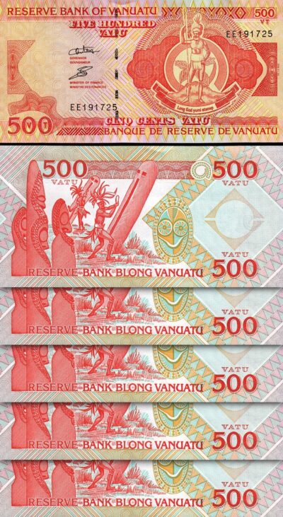 Vanuatu 500 Vatu 1993 (2006), UNC, 5 Pcs LOT, P-5c, Prefix EE