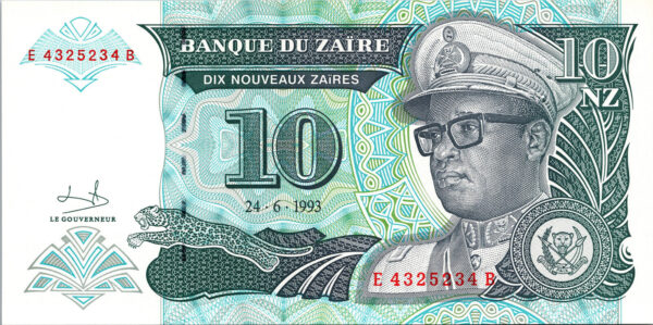 Zaire 10 Nouveaux Zaires 1993, RADAR 7 Digit, 432 5 234 UNC, P-54