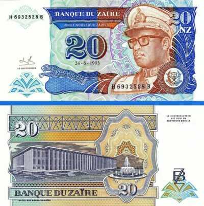 Zaire 20 Nouveaux Zaires 1993, UNC, P-56