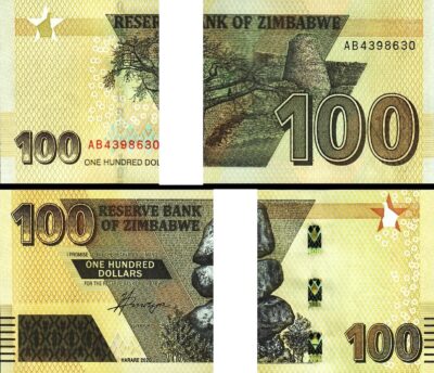 Zimbabwe 100 Dollars 2020 (2022), UNC, BUNDLE, Pack of 100 PCS, P-106