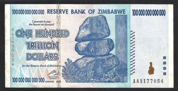 Zimbabwe 100 Trillion Dollars 2008, aXF, P-91, With a Pinhole