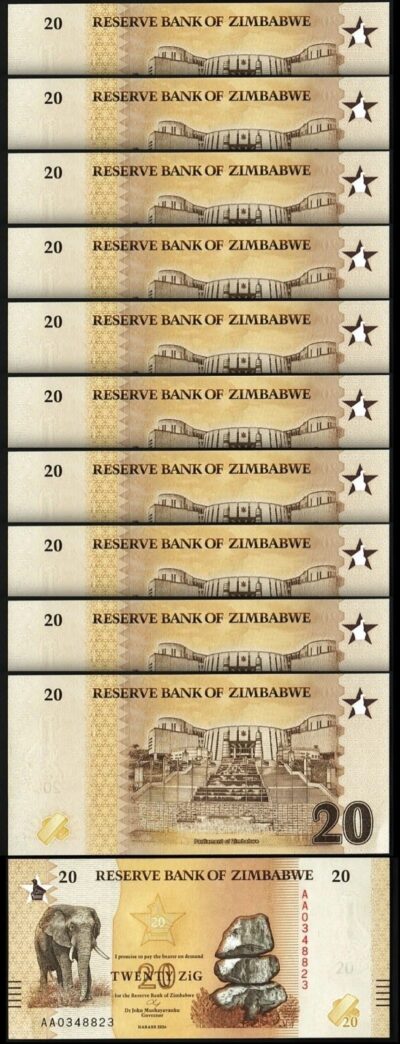 Zimbabwe 20 Zig 2026, UNC, 10 Pcs LOT, P-116 ,New Design