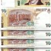 Argentina 10 Pesos 2012, UNC, 5 Pcs LOT, Consecutive, P-354, Suffix N