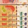 Argentina 1000 Pesos 2017 2021, LOW 000008** First 1000, 5 Pcs LOT, UNC, P-366 R