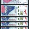 Argentina 200 Pesos 2018, UNC, 5 Pcs LOT, P-364, Southern Right Whale , Prefix E