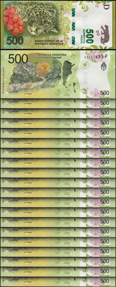 Argentina 500 Pesos 2022, UNC, 20 Pcs LOT, P-365, Suffix P