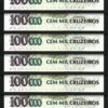 Brazil 100 Reais Cruz.on 100000 Cruzeiros,1993 UNC, 10 PCS LOT,Consecutive,P-238
