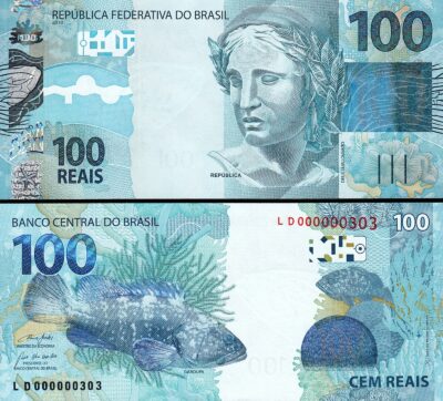Brazil 100 Reais ND 2010, Low 000000606 (First 1000), UNC, P-257