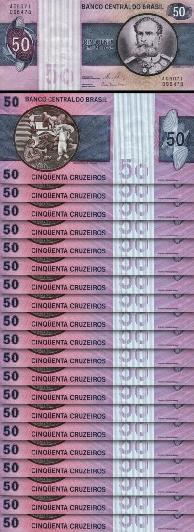 Brazil 50 Cruzerios 1980, UNC, 20 Pcs LOT, P-194c, Sign 20