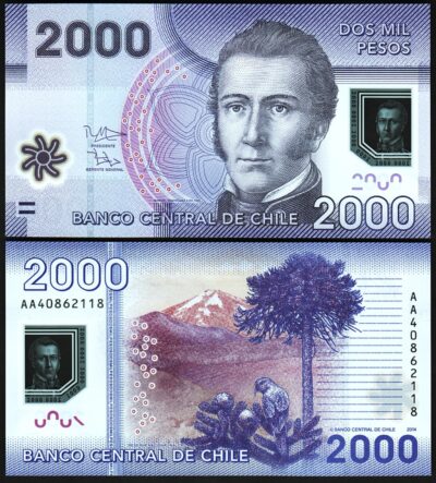 Chile 2000 Pesos 2014, UNC, POLYMER, P-162d, Prefix AA