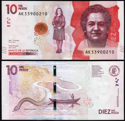 Colombia 10000 Pesos 2020, UNC, P-460f, Prefix AK