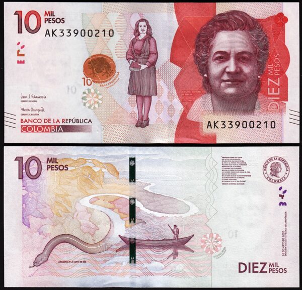 Colombia 10000 Pesos 2020, UNC, P-460f, Prefix AK
