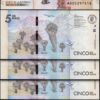 Colombia 5000 Pesos 2015, UNC, 5 Pcs LOT, Consecutive, P-459a, Prefix AB