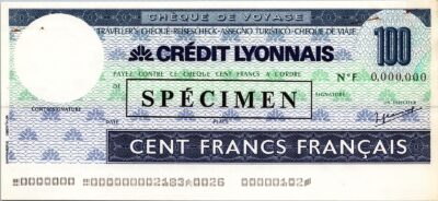 France Lyonnais SPECIMEN, Traveller Cheque, 100 Cent Francs UNC, Watermark