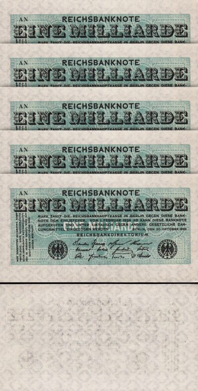 Germany 1 Milliarde (Billion) 1.000.000.000 Mark 1923, UNC, 5 Pcs LOT, P-122