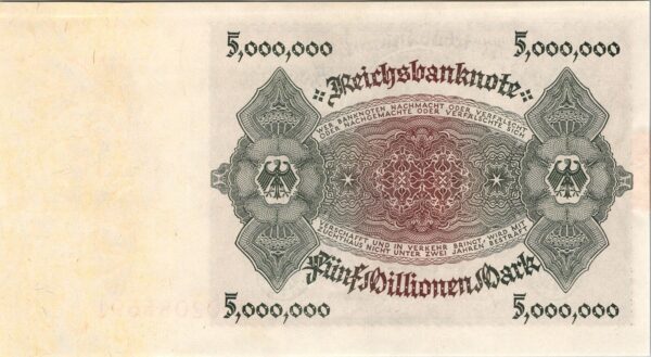 Germany 5000000, 5 Million Mark 1923, AU UNC, P-90, With Reichsbank Stamp - Image 3