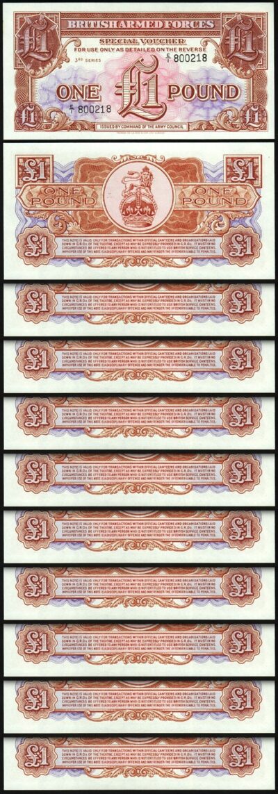 Great Britain England UK Armed Force 1 Pound 1956,UNC, 10 Pcs LOT,P-M29,Security