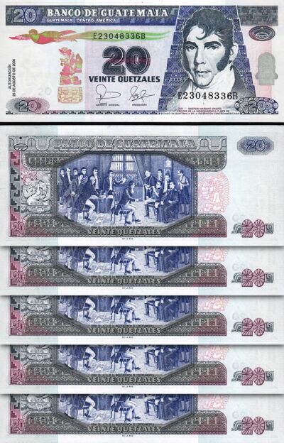 Guatemala 20 Quatzales, 2006, UNC, 5 Pcs LOT, Consecutive, P-112a