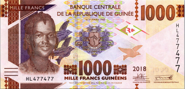 Guinea 1000 Francs, 2018 2019, REPEATER 477 477, UNC- P-48