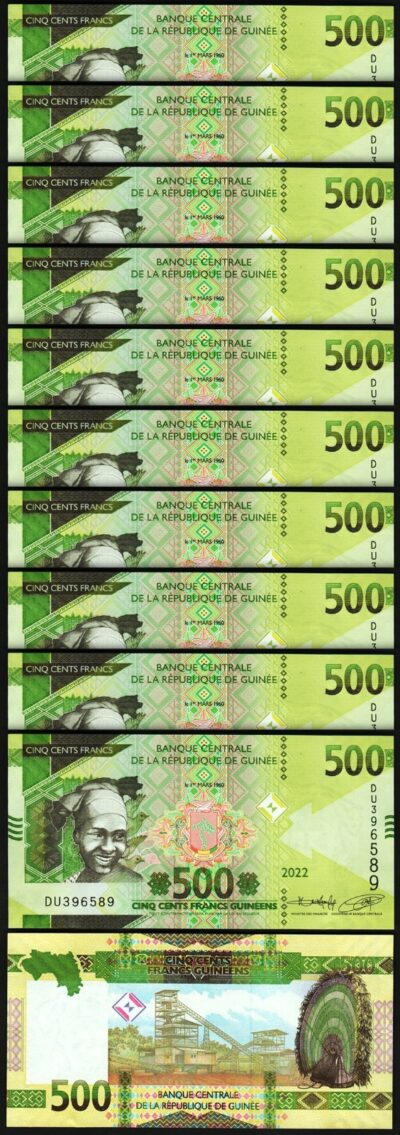 Guinea 500 Francs 2022, UNC, 10 Pcs LOT, P-52