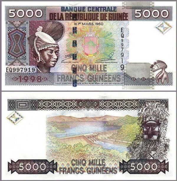 Guinea 5000 5,000 Francs 1998, UNC, P-38