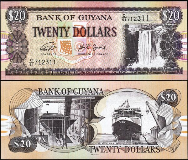 Guyana 20 Dollars, 2018, UNC, 5 Pcs LOT, P-New NEW SIGNATURE - Image 3