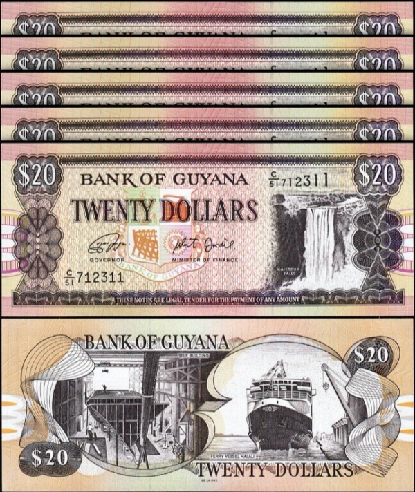 Guyana 20 Dollars, 2018, UNC, 5 Pcs LOT, P-New NEW SIGNATURE