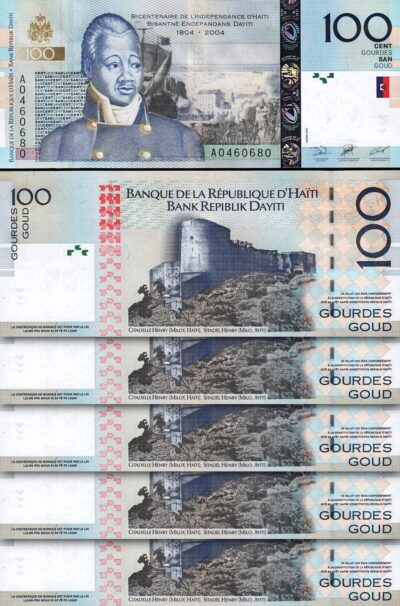 Haiti 100 Gourdes 2004, UNC, 5 Pcs LOT, Commemorative, P-275a, Prefix A