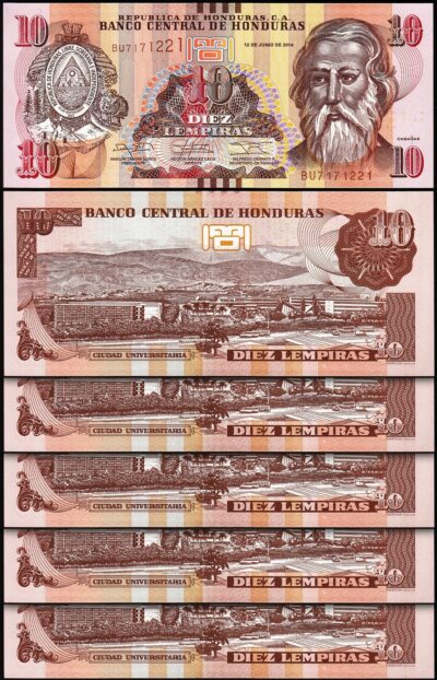 Honduras 10 Lempiras 2014, UNC- 9 Pcs LOT,  P-99