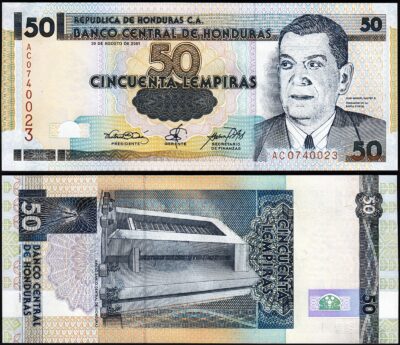 Honduras 50 Lempiras 2001, UNC, P-88a, Prefix AC