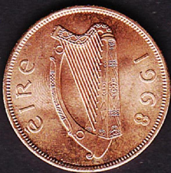 IRELAND EIRE 1 PENNY 1968 UNC COIN BRONZE HEN WITH CHICKS