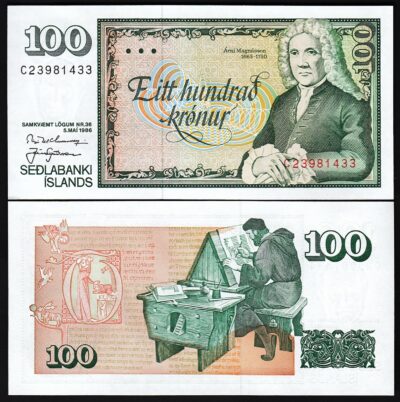 Iceland 100 Kronur 1961 1981, AU-UNC, P-50, Sign 53
