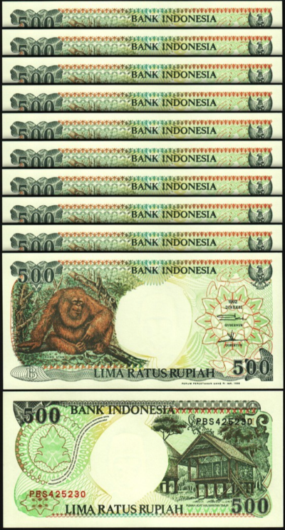Indonesia 500 Rupiah 1992 1998, UNC, 10 Pcs LOT, P-128g