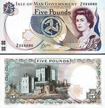 Isle of Man 5 Pounds 1983, UNC, REPLACEMENT, P-41br, Prefix Z