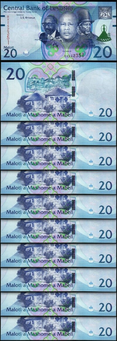 Lesotho 20 Maloti 2021 - 2022, UNC, 10 PCS LOT, P-27