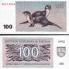 Lithuania 100 Talonas 1992, UNC, P-42, Completely Watermark, 2 Otters