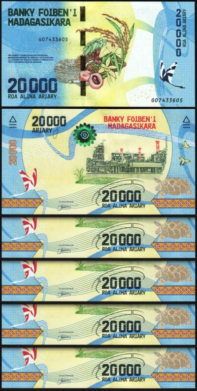 Madagascar 20000 20,000 Ariary (2017) 2025, UNC, 5 Pcs LOT, P-104 New Signature