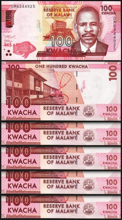 Malawi 100 Kwacha, 2024, UNC, 5 Pcs LOT, Consecutive, P-NEW DATE,SIGN