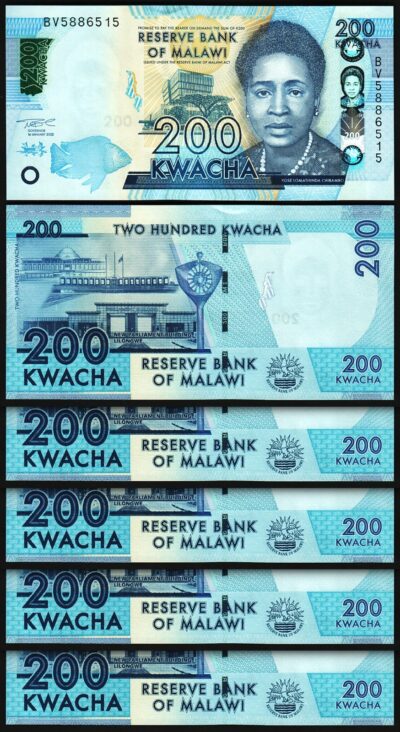 Malawi 200 Kwacha 2022, UNC, 5 Pcs LOT, Consecutive, P-65Af