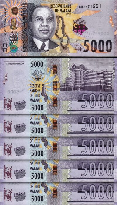Malawi 5000 Kwacha, 2024 2025, UNC, 5 Pcs LOT, P-71