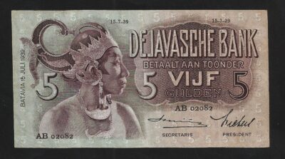 Netherlands Indies 5 Gulden 15 July 1939, XF, P-78c