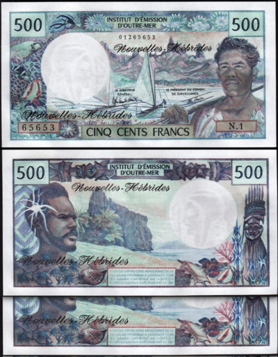 New Hebrides 500 Francs 1979, UNC, 2 Pcs PAIR, Consecutive, P-19c, Signature 3A