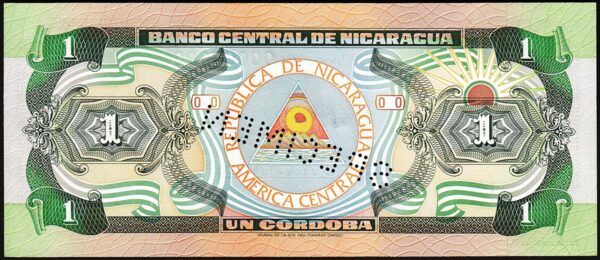 Nicaragua 1 Cordoba 1990, UNC, SPECIMEN, Serie A 00000000, P-173s - Image 3